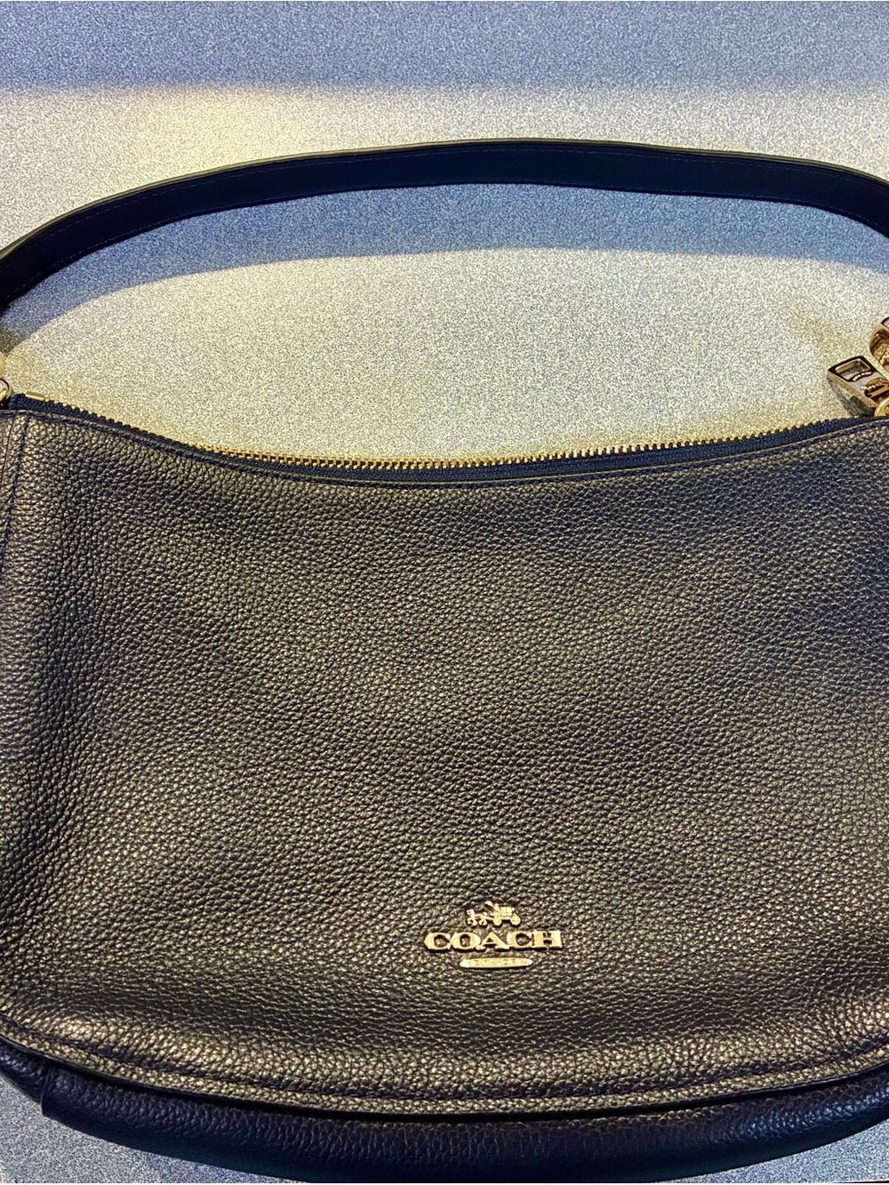 Coach NAVY BLUE Pebbled Leather Shoulder Bag with Gold Hardware Accent - Picture 3 of 11